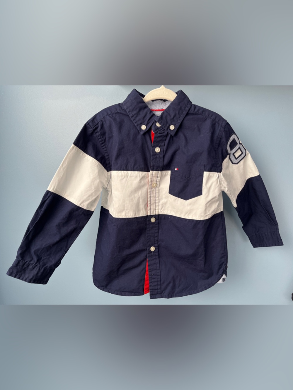 Tommy Hilfiger Navy, White & Red Colorblock Button-Down Shirt